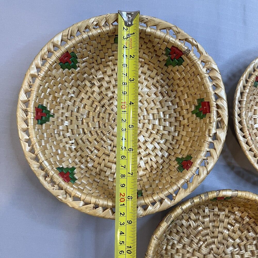 Set of 3 Woven Wicker Nesting Baskets Rose Floral Decorative - Picture 4 of 8